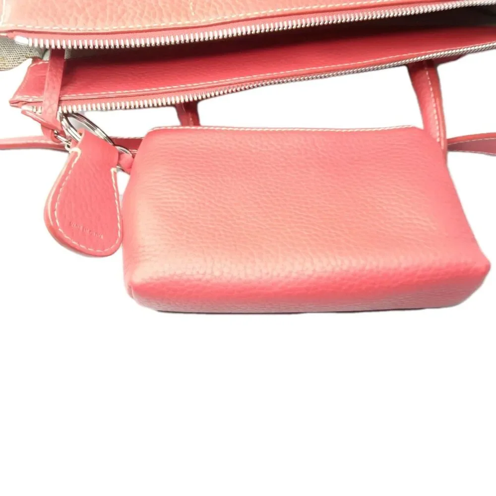 Dooney & Bourke Red Leather Double Pocket Tote Bag & Matching Pouch Retail $425